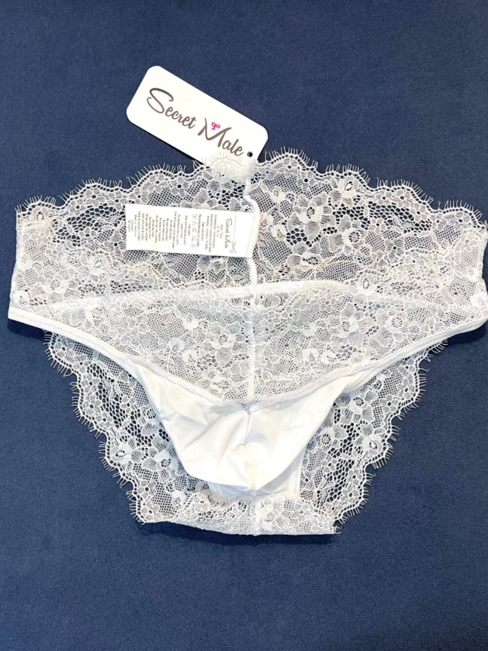 "Secret Male" Size S Sheer Solid + Lace Bikini Brief - Polyamide Blend - White - Picture 2 of 12